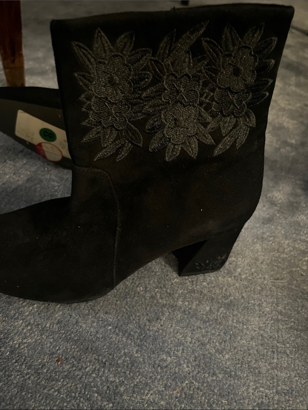 Isaac Mizrahi Black Suede Floral Embroidered Ankle Boots